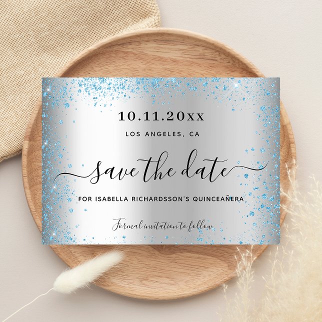 Quinceanera silver blue sparkles save the date (Creator Uploaded)