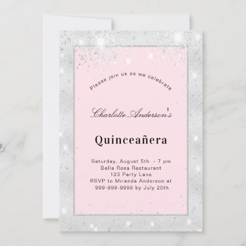 Quinceanera silver blush pink glitter dust invitation
