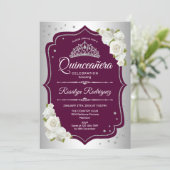 Quinceanera - Silver Burgundy Invitation (Standing Front)