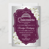 Quinceanera - Silver Burgundy Invitation (Front)