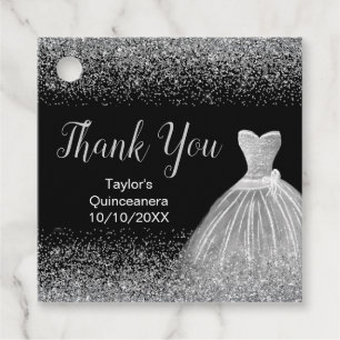 Quinceanera Silver Dress Faux Glitter Favor Tags