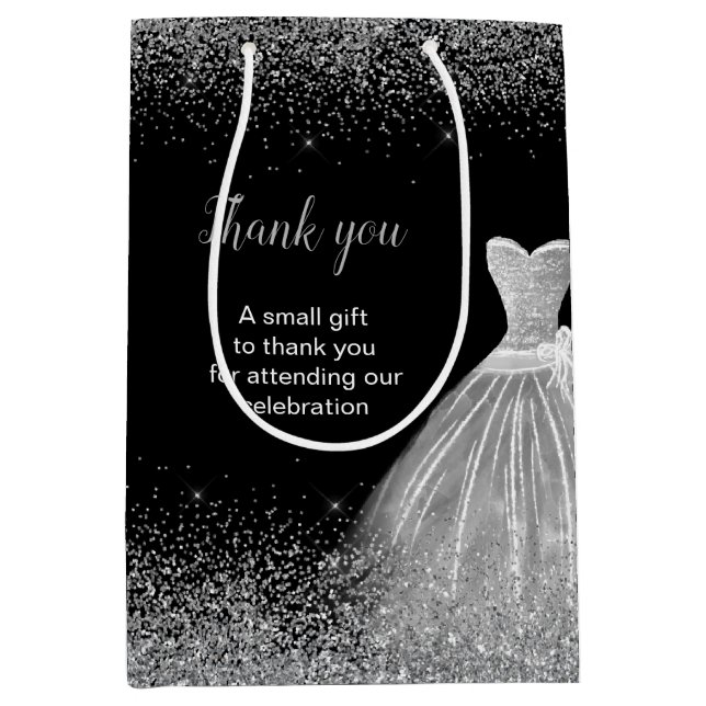Quinceanera Silver Dress Faux Glitter Medium Gift Bag (Front)