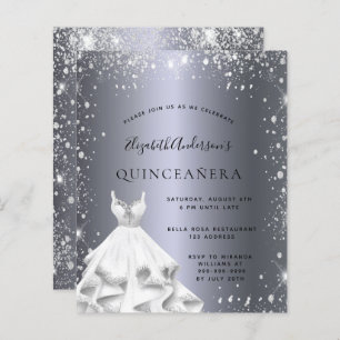 Quinceanera silver dress glitter invitation