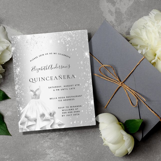 Quinceanera silver dress glitter invitation (Creator Uploaded)