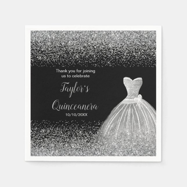 Quinceanera Silver Faux Glitter Napkins (Front)