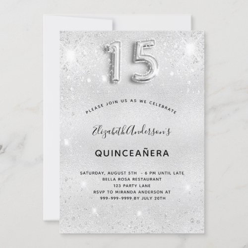 Quinceanera silver glitter elegant invitation