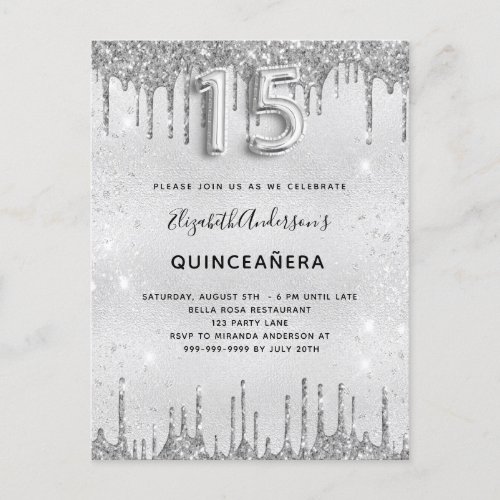 Quinceanera silver glitter invitation