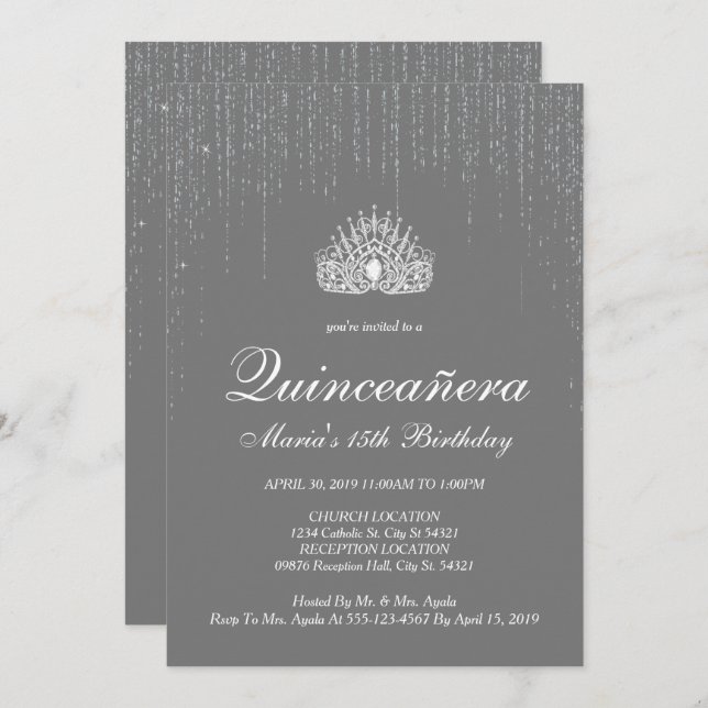 Quinceanera, Silver Glitter Invitations (Front/Back)