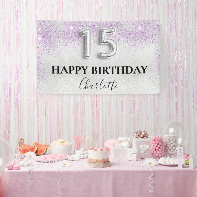 Quinceanera silver lavender banner (Party)
