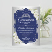 Quinceanera - Silver Navy Invitation (Standing Front)