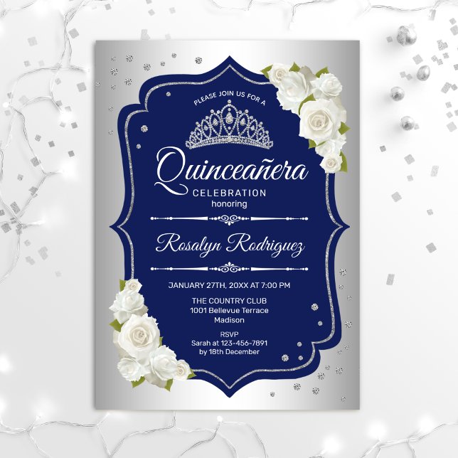 Quinceanera - Silver Navy Invitation