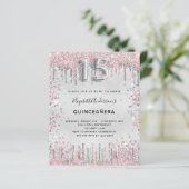 Quinceanera silver pink glitter invitation (Standing Front)
