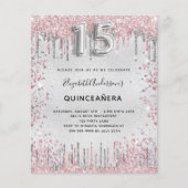 Quinceanera silver pink glitter invitation (Front)