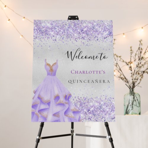 Quinceanera silver purple glitter dress welcome foam board