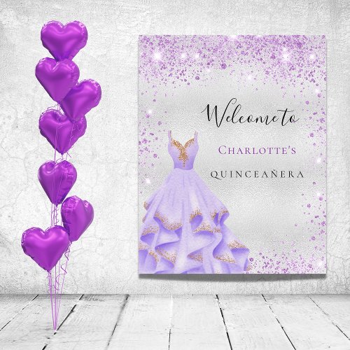 Quinceanera silver purple glitter dress welcome foam board