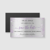 Quinceanera silver purple save the date magnet (Front/Back)