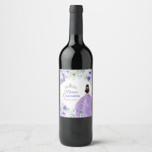 Quinceañera Silver & Purple Wine Bottle Label
