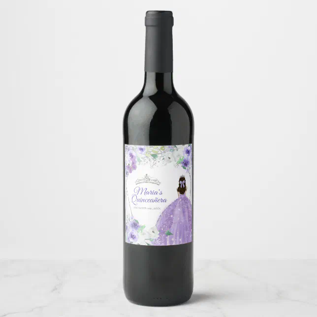 Quinceañera Silver & Purple Wine Bottle Wine Label Zazzle