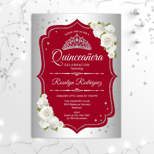 Quinceanera - Silver Red Invitation