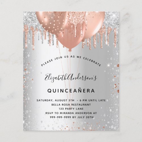 Quinceanera silver rose gold balloons budget flyer