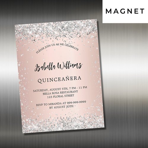Quinceanera silver rose gold blush luxury magnetic invitation