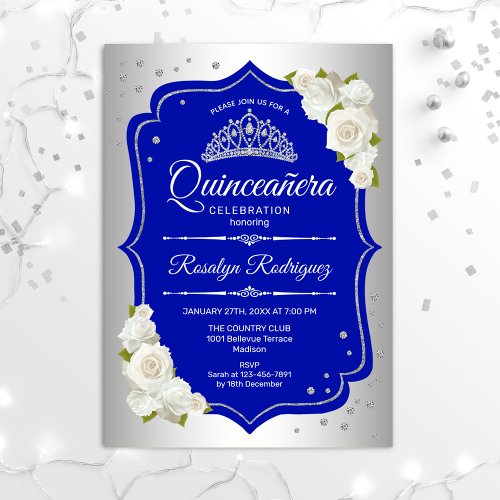 Quinceanera _ Silver Royal Blue Invitation