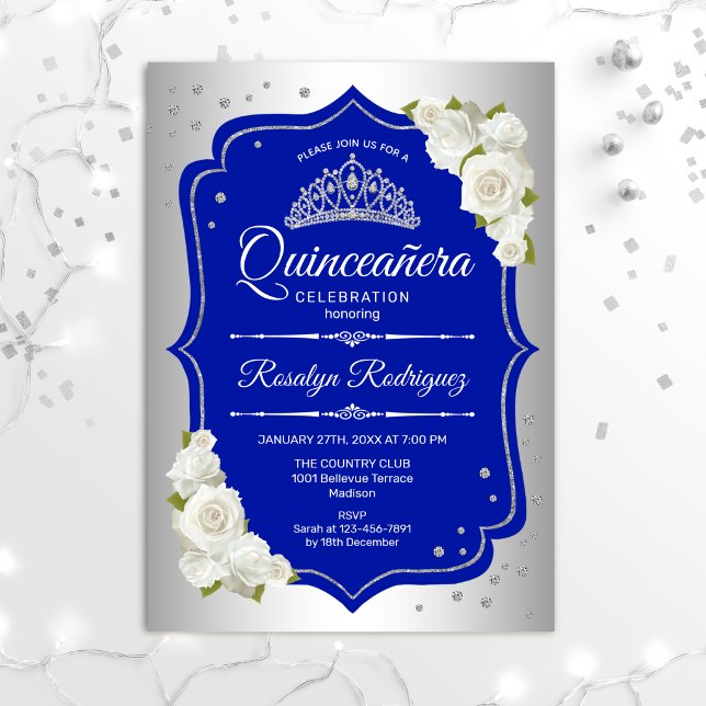Quinceanera - Silver Royal Blue Invitation (Creator Uploaded)