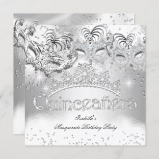 Quinceanera Silver Sparkle Masquerade Party 2 Invitation