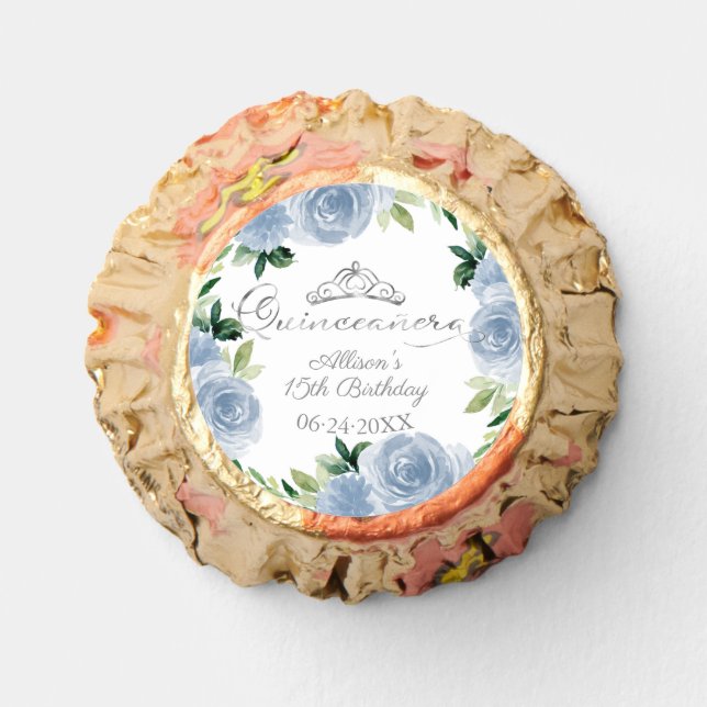 Quinceanera Silver Tiara Light Blue Floral Reese's Peanut Butter Cups (Front)