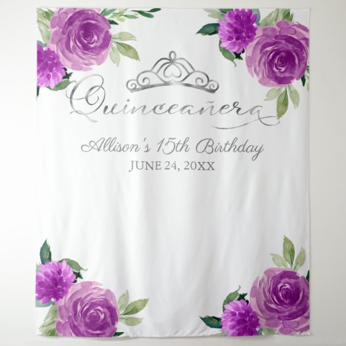 Quinceanera Silver Tiara Purple Floral Backdrop