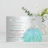 Quinceanera Silver Turquoise Quinceanera Dress Invitation (Standing Front)