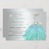 Quinceanera Silver Turquoise Quinceanera Dress Invitation (Front/Back)