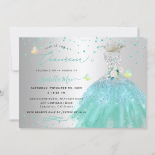Quinceanera Silver Turquoise Quinceanera Dress Invitation