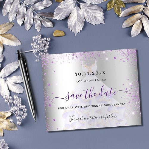 Quinceanera silver violet budget save the date