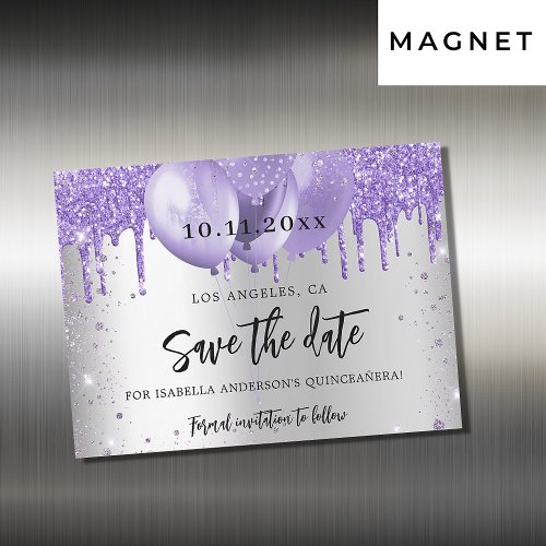 Quinceanera silver violet save the date magnet