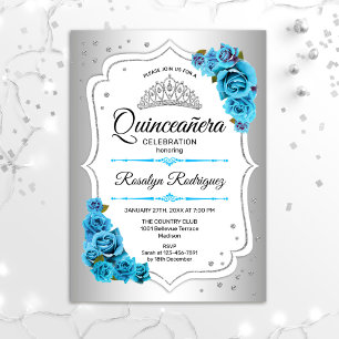 Quinceanera - Silver White Blue Invitation
