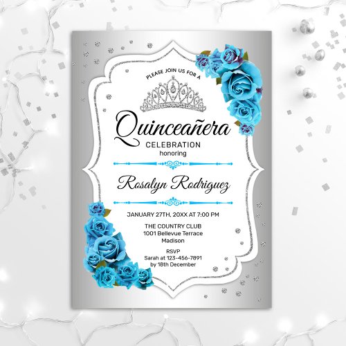 Quinceanera _ Silver White Blue Invitation