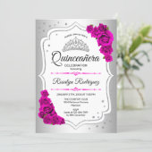 Quinceanera - Silver White Pink Invitation (Standing Front)