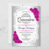 Quinceanera - Silver White Pink Invitation (Front)