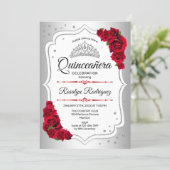 Quinceanera - Silver White Red Invitation (Standing Front)