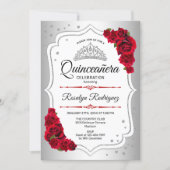 Quinceanera - Silver White Red Invitation (Front)