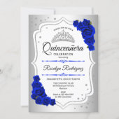 Quinceanera - Silver White Royal Blue Invitation (Front)