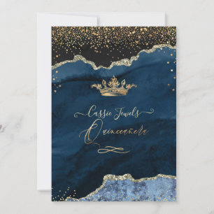 Quinceanera Slate Blue Agate Faux Gold Dust Invitation