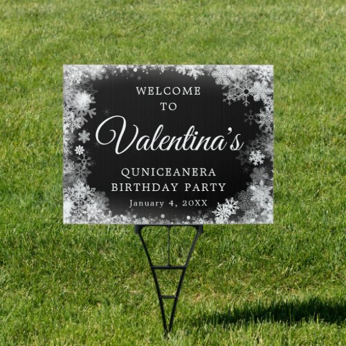 Quinceanera Snowflake Black Welcome Yard Sign