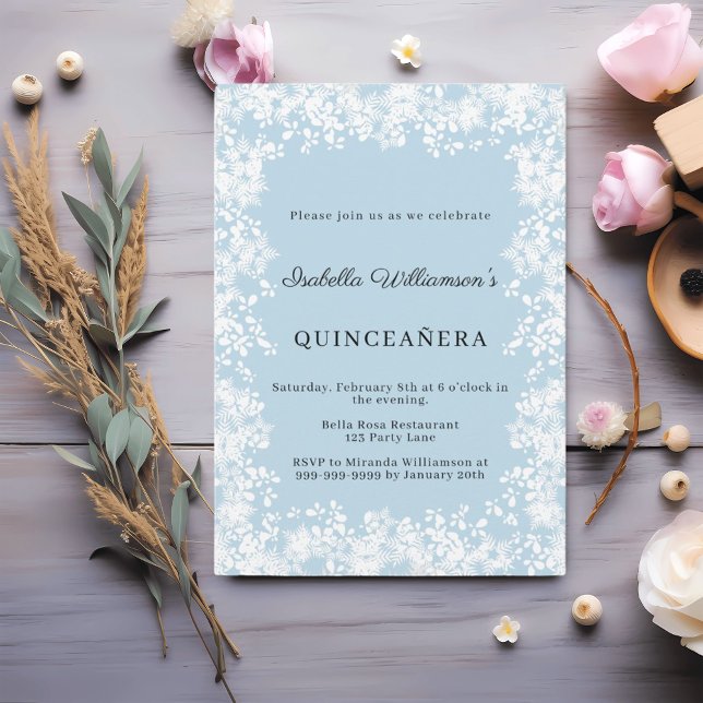 Quinceanera snowflakes blue elegant winter party invitation (Creator Uploaded)