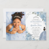 Quinceañera Soft Baby Blue Floral Princess 15 Años Invitation (Front)