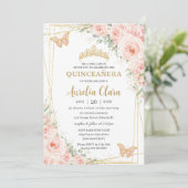 Quinceañera Soft Blush Floral Roses Butterflies Invitation (Standing Front)