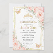 Quinceañera Soft Blush Floral Roses Butterflies Invitation (Front)