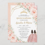 Quinceañera Soft Blush Floral Roses Flowers Twins Invitation<br><div class="desc">Personalize this lovely quinceañera invitation with own wording easily and quickly,  simply press the customize it button to further re-arrange and format the style and placement of the text.  Matching items available in store!  (c) The Happy Cat Studio</div>