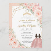 Quinceañera Blush Pink Rose Floral Butterfly Tiara Invitation